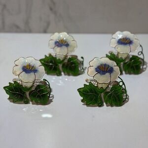 Vintage Hand Painted Metal Floral Napkin Rings Set of 4